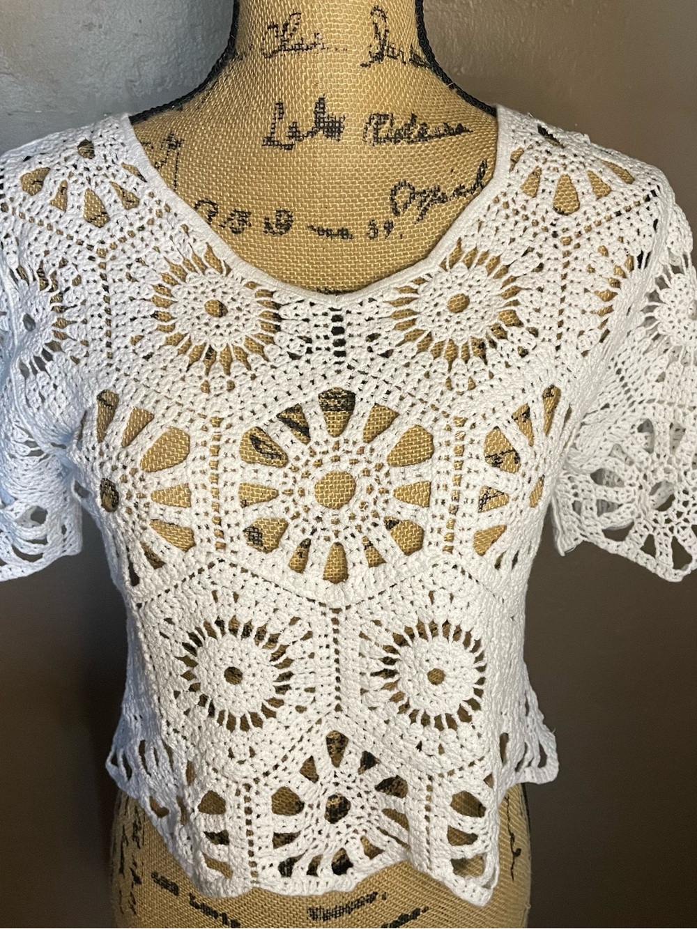 Rebellion White Crochet Short Sleeve Crop Top